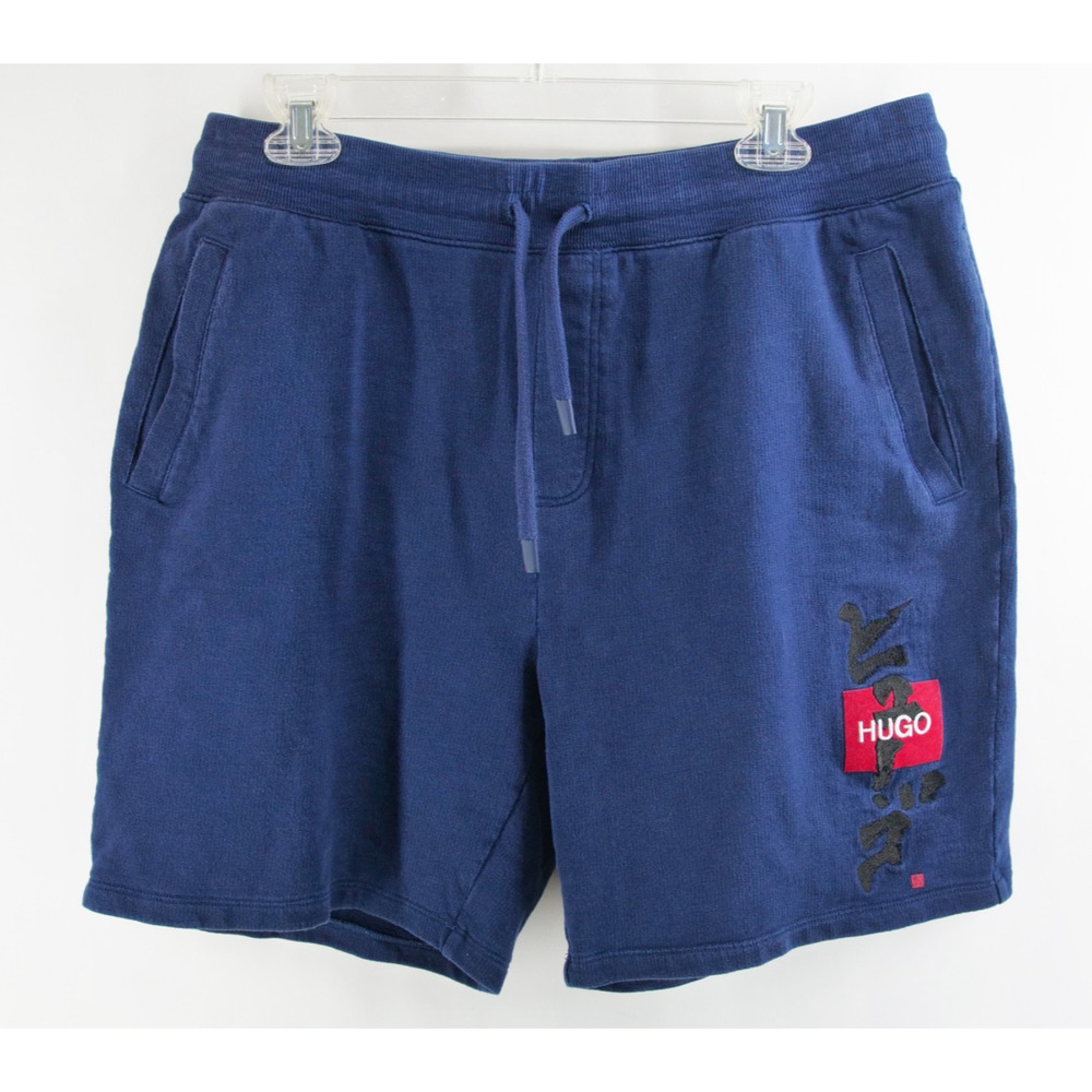 Hugo Dilson Calligraphy artwork Logo Sweat Shorts Navy Blue Size 35